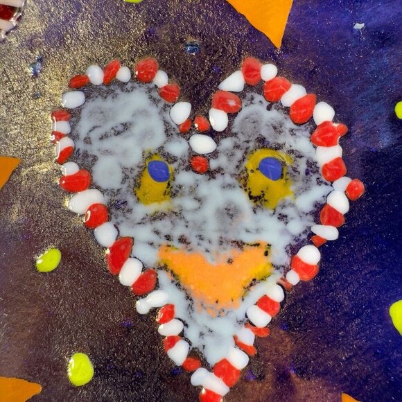 Hand Made Dichroic Fused Art Glass Square Dish Plate Christmas Decorated Vintage - Picture 8 of 15